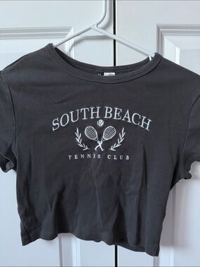 Divided Dark Gray Crewneck Tee with Label Detail